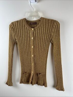 Ralph Lauren Gold Metallic Ribbed Button Cardigan